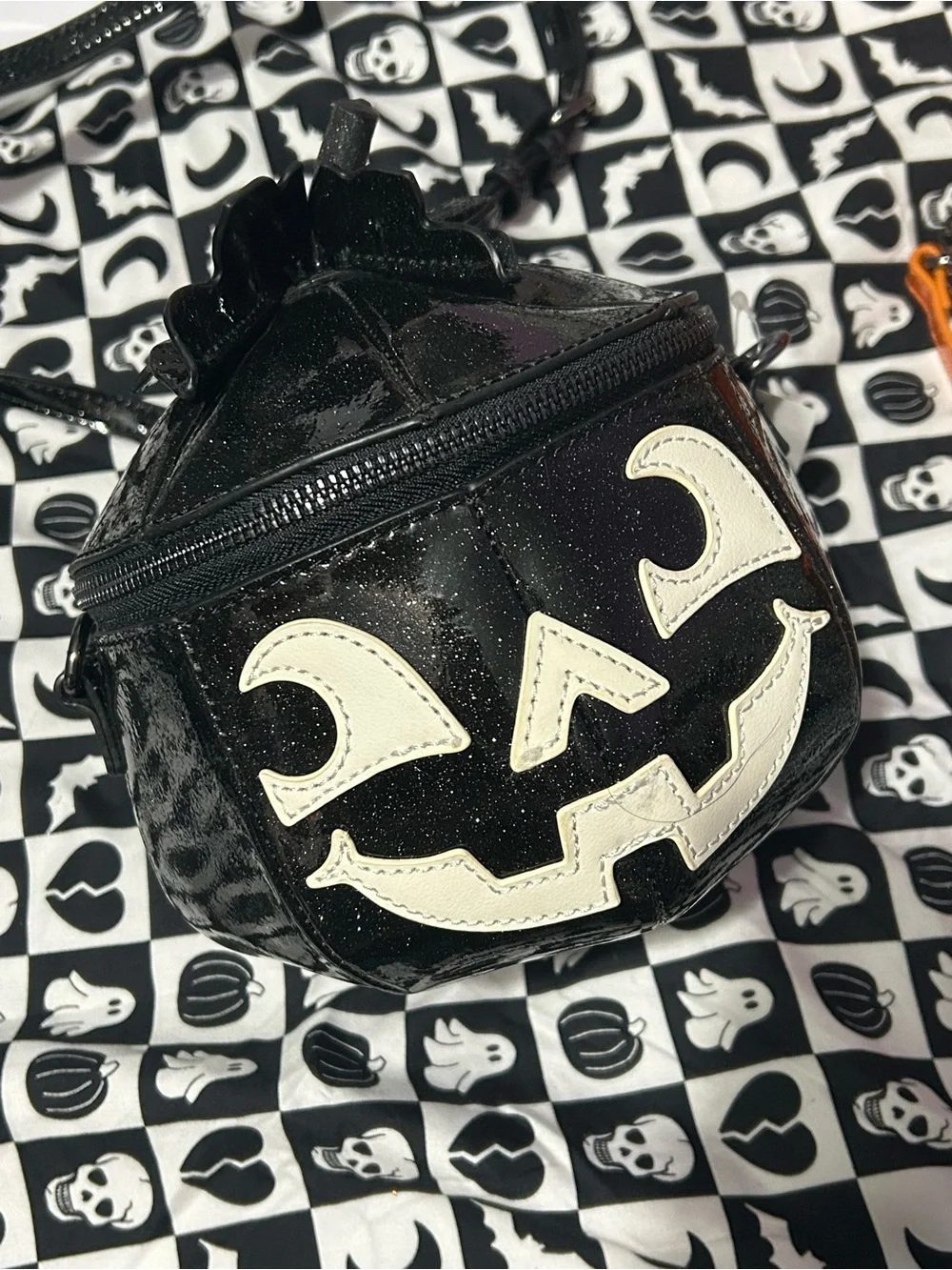 Goth Halloween glitter Pumpkin jack o lantern Crossbody Bag